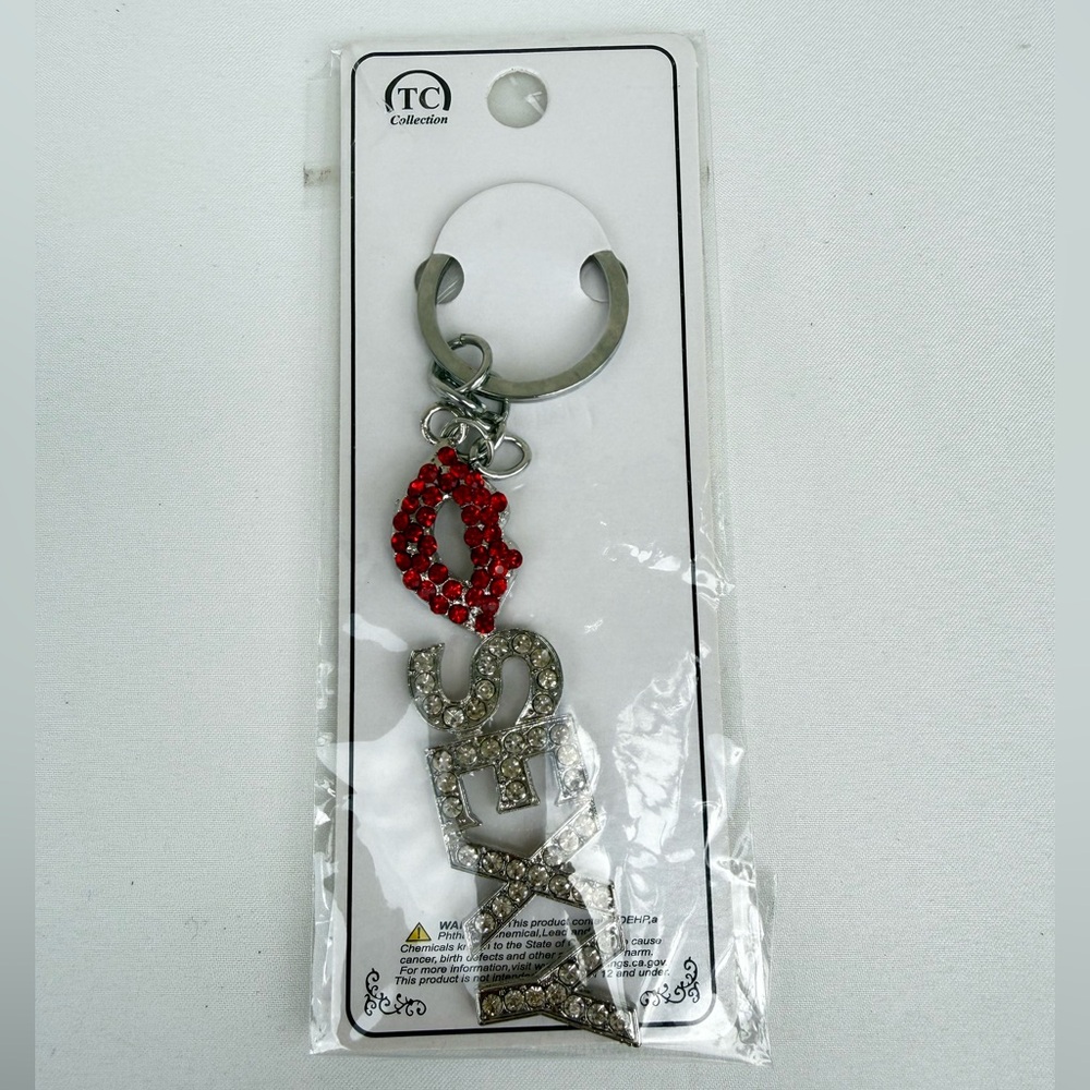 Rhinestone 'SEXY' Keychain with Red Lip Charm - Picture 5 of 5